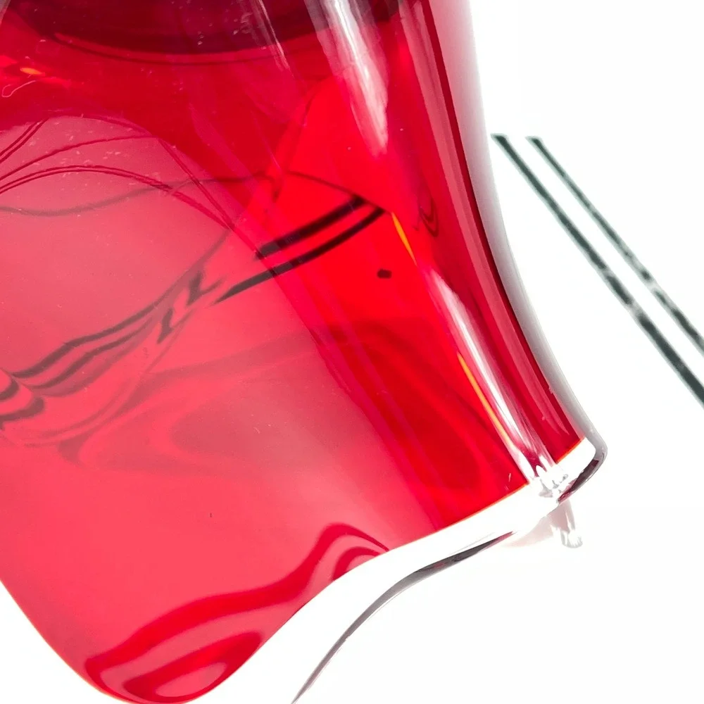 VTG‎ Murano Style Ruby Red Handkerchief Art Glass Vase Mid-Century Modern 7.25